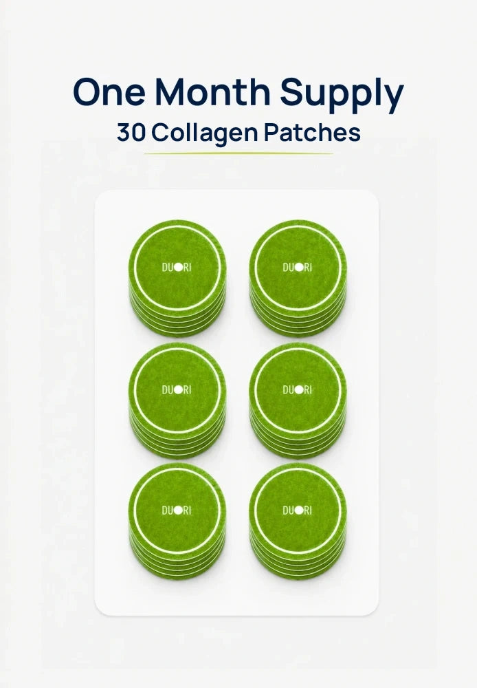 Thirty Duori Collagen Patches displayed as a one-month supply, designed for daily beauty, skin, hair, and nail wellness support.