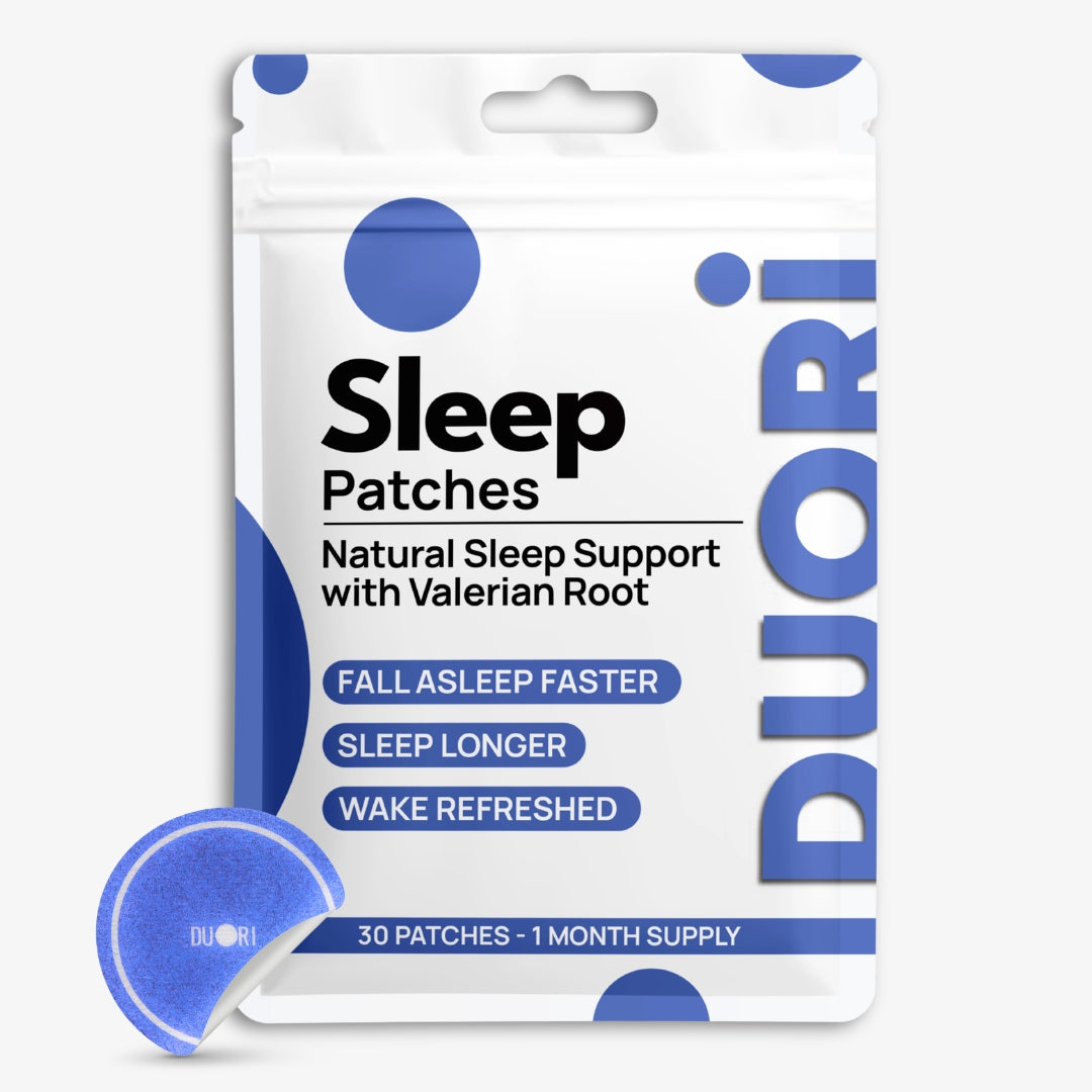 Duori melatonin-free sleep patches support a calm nighttime wellness routine with clean wearable ingredients.